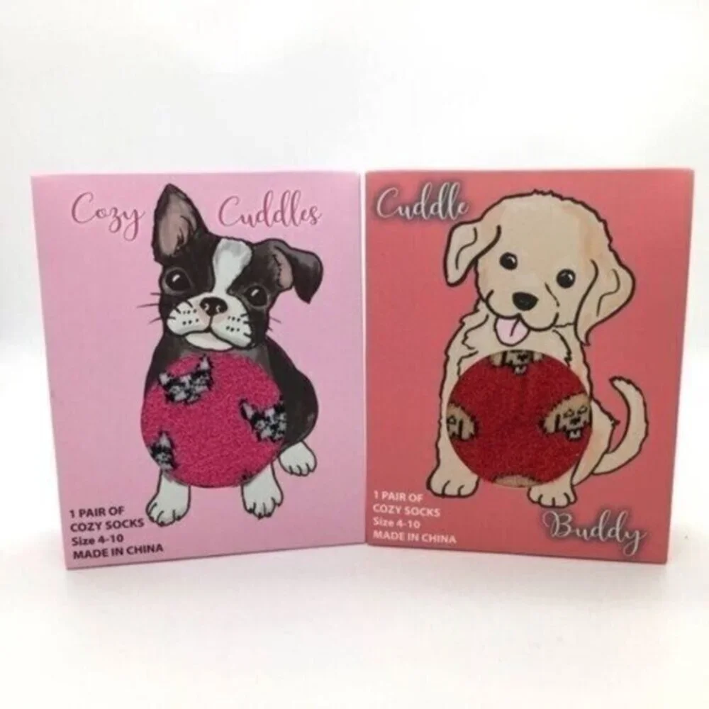 Cozy Fuzzy Puppy Dog Gift Socks Bundle - 2 Pairs